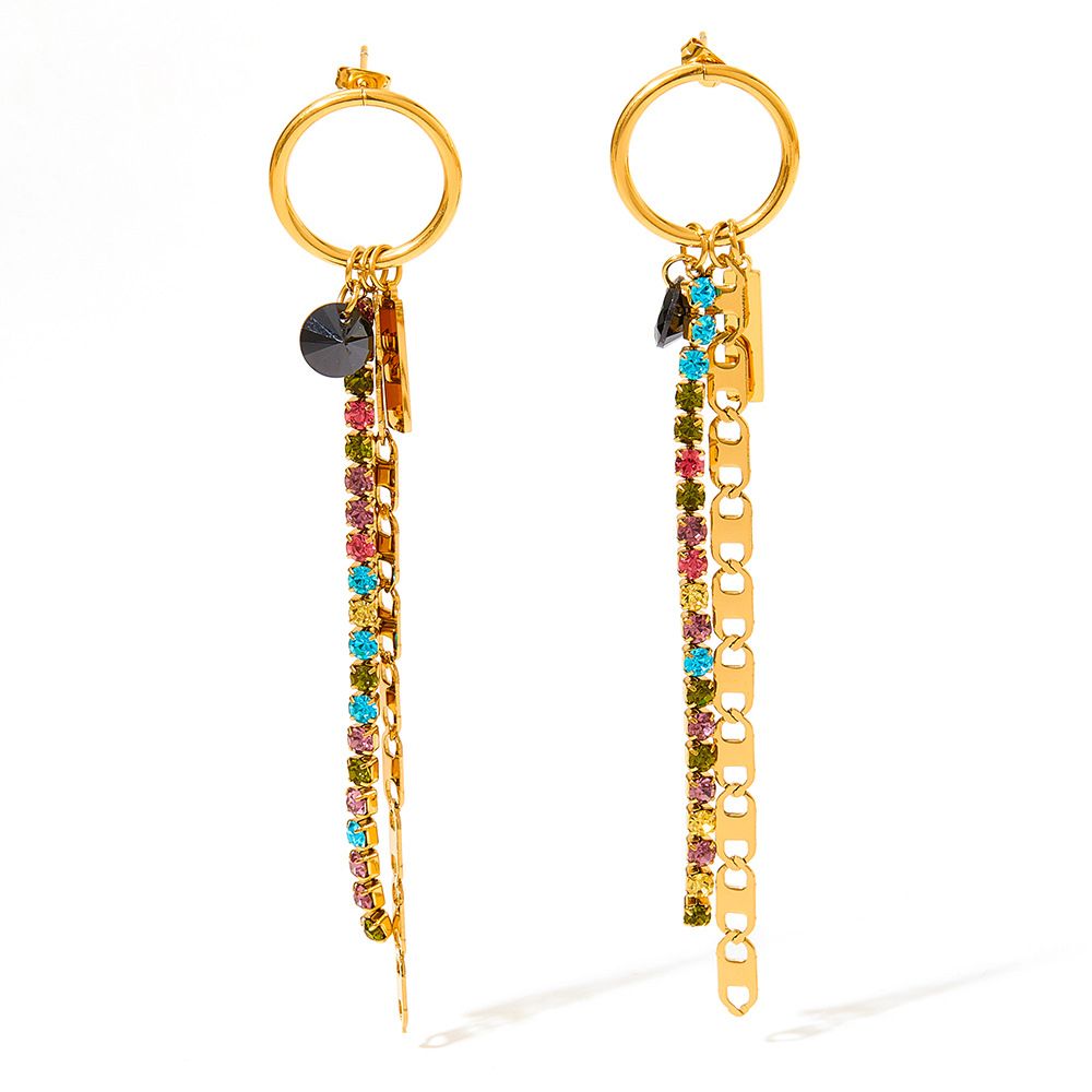 Original Design Colorful Long Tassel Rhinestone Earrings