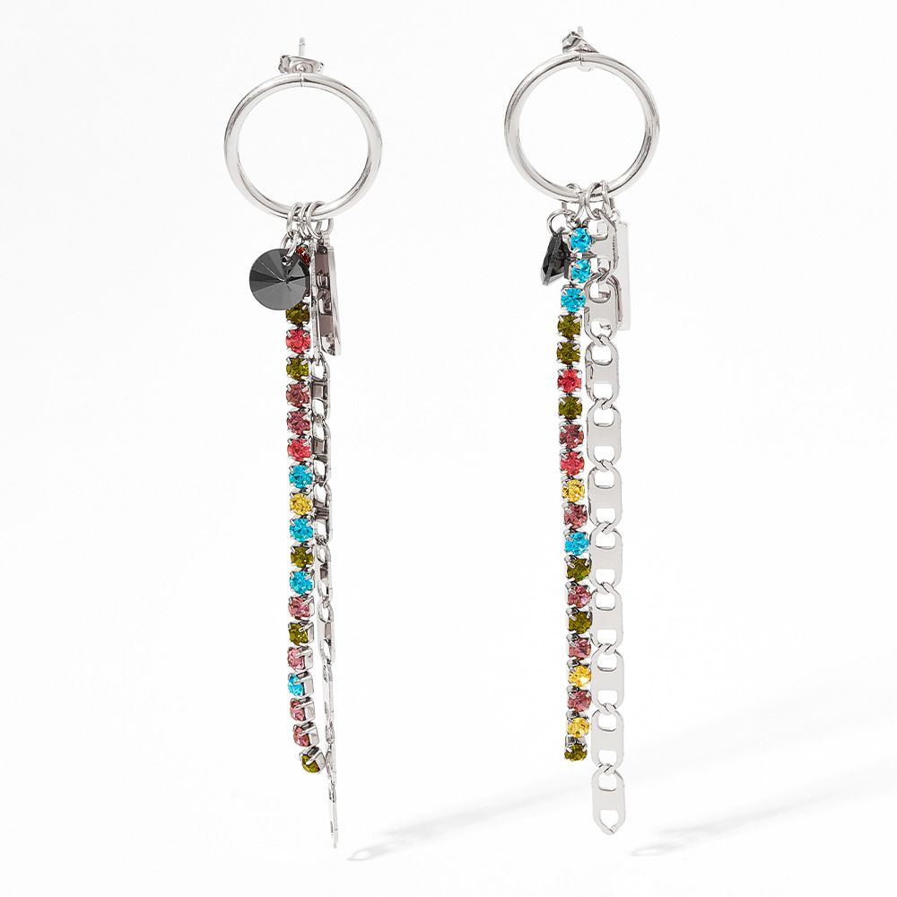 Original Design Colorful Long Tassel Rhinestone Earrings