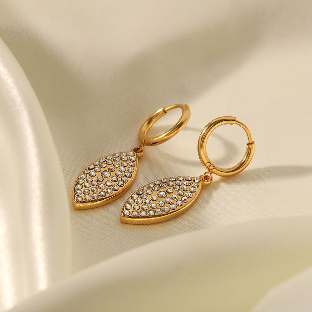 Stainless Women's Earrings Titanium Steel Diamond Leaf-shaped Pendant