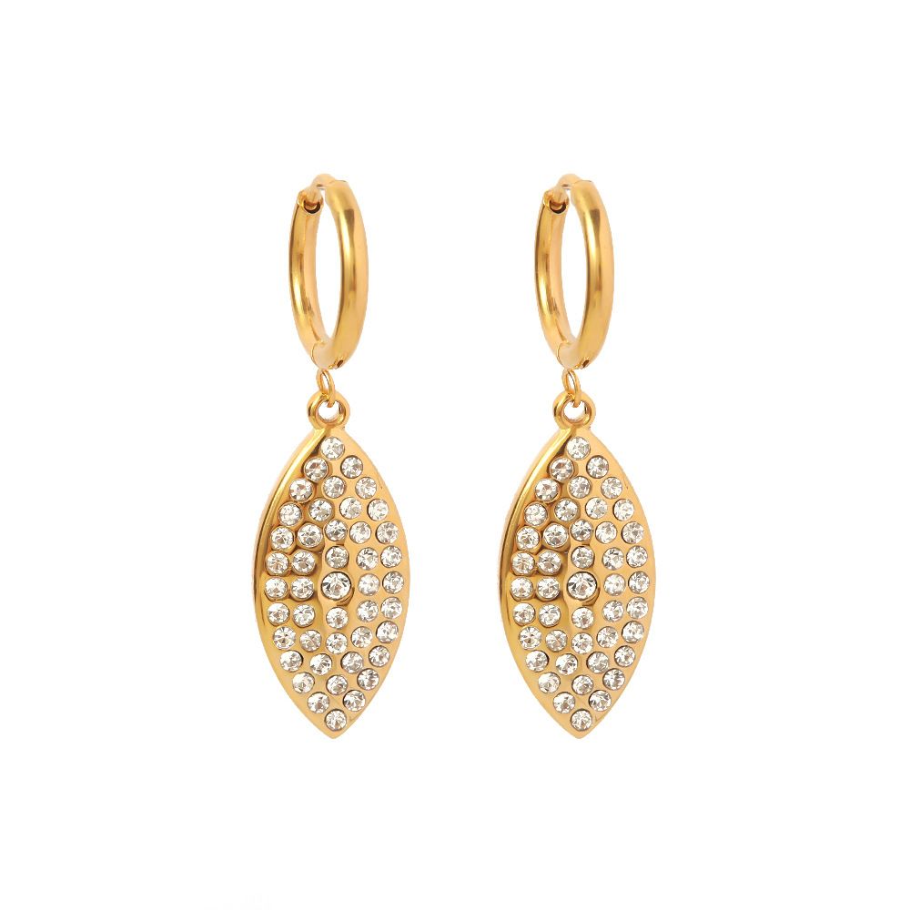 Stainless Women's Earrings Titanium Steel Diamond Leaf-shaped Pendant