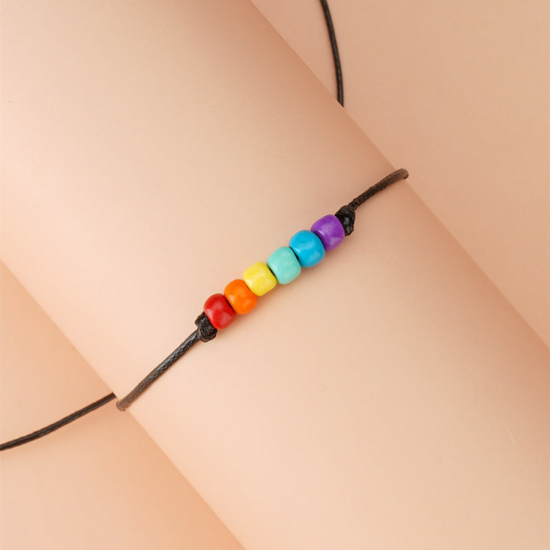 Fashion Personality Rainbow Color Bead Beaded Weave Bracelet