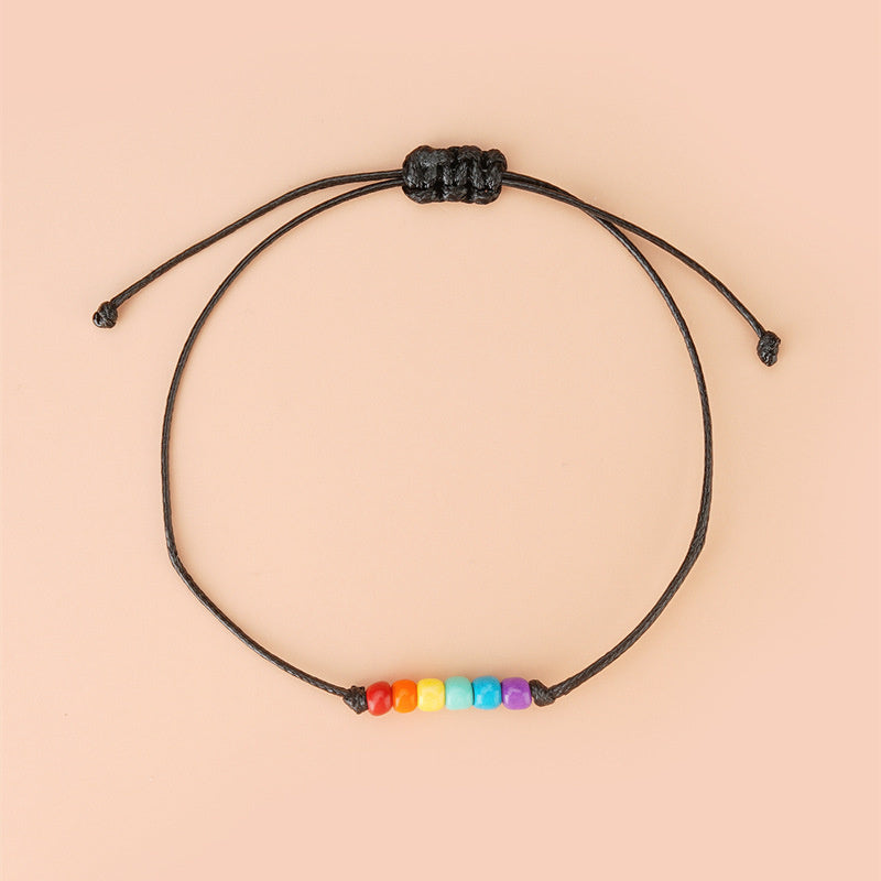 Fashion Personality Rainbow Color Bead Beaded Weave Bracelet