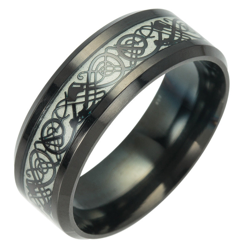 Ornament Plated Black Noctilucent Dragon Pattern Fluorescent Ring