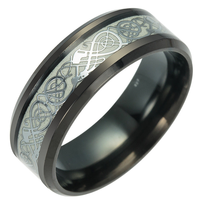 Ornament Plated Black Noctilucent Dragon Pattern Fluorescent Ring