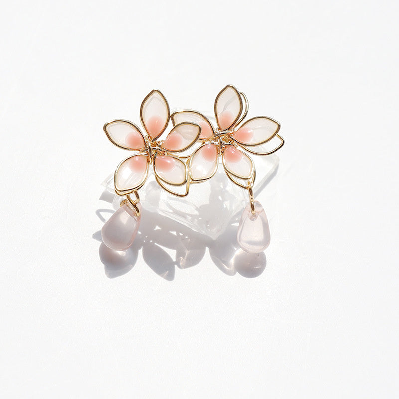 Women's Girl Cherry Blossom Enamel Drop Sterling Silver Needle Earrings