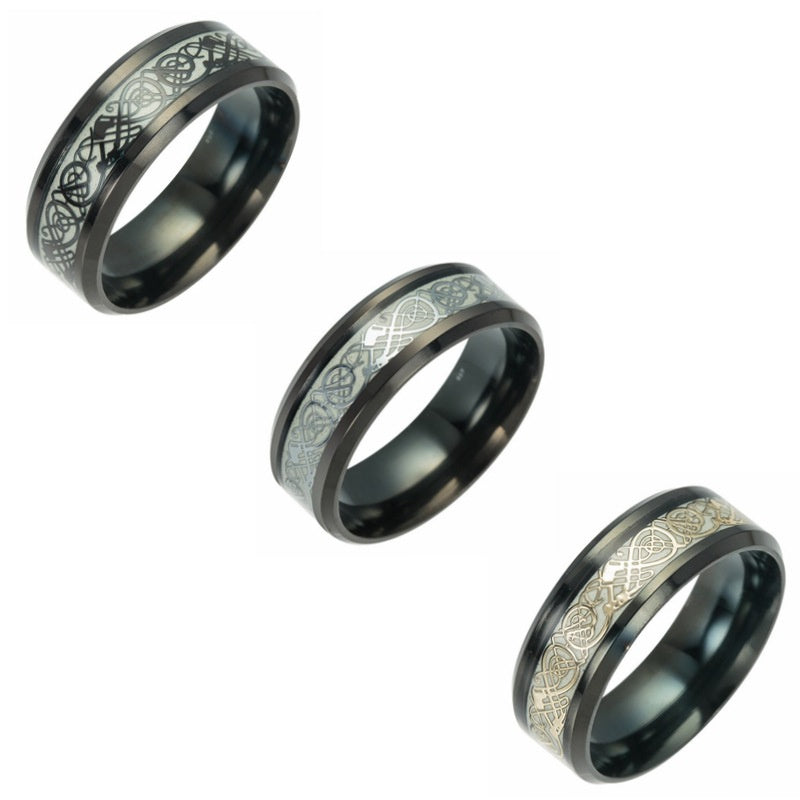 Ornament Plated Black Noctilucent Dragon Pattern Fluorescent Ring