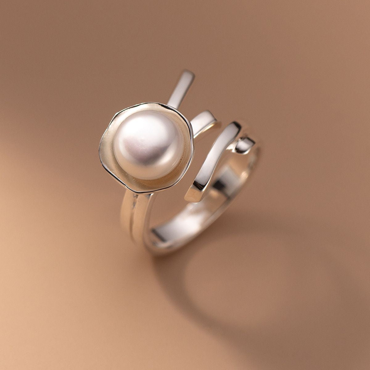 Literary Double Lines Pearl Ring Women