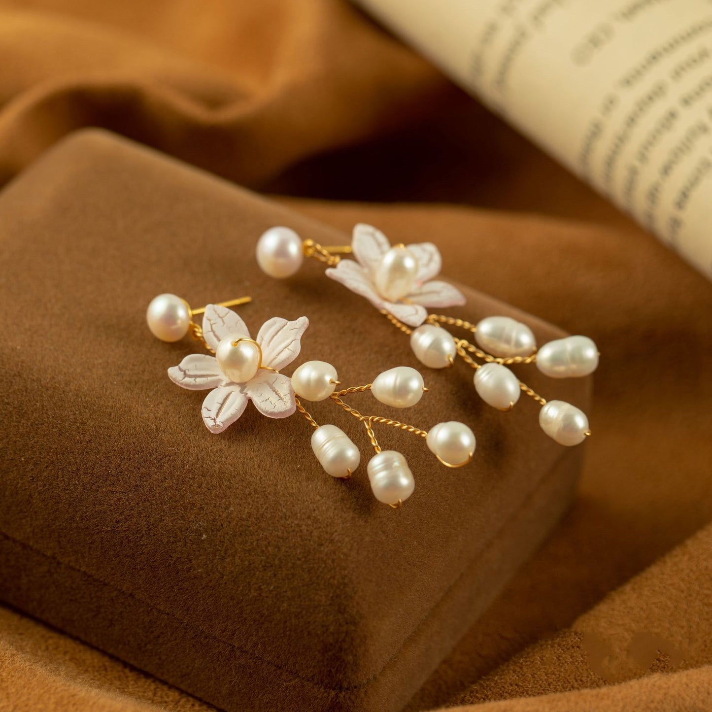 Hand Made Natural Freshwater Pearl Flower Earrings