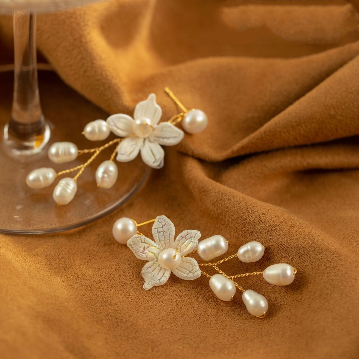Hand Made Natural Freshwater Pearl Flower Earrings