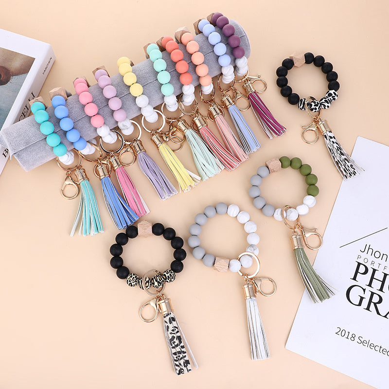 New Wooden Bead Silicone Beads Bracelet Keychain Pendant