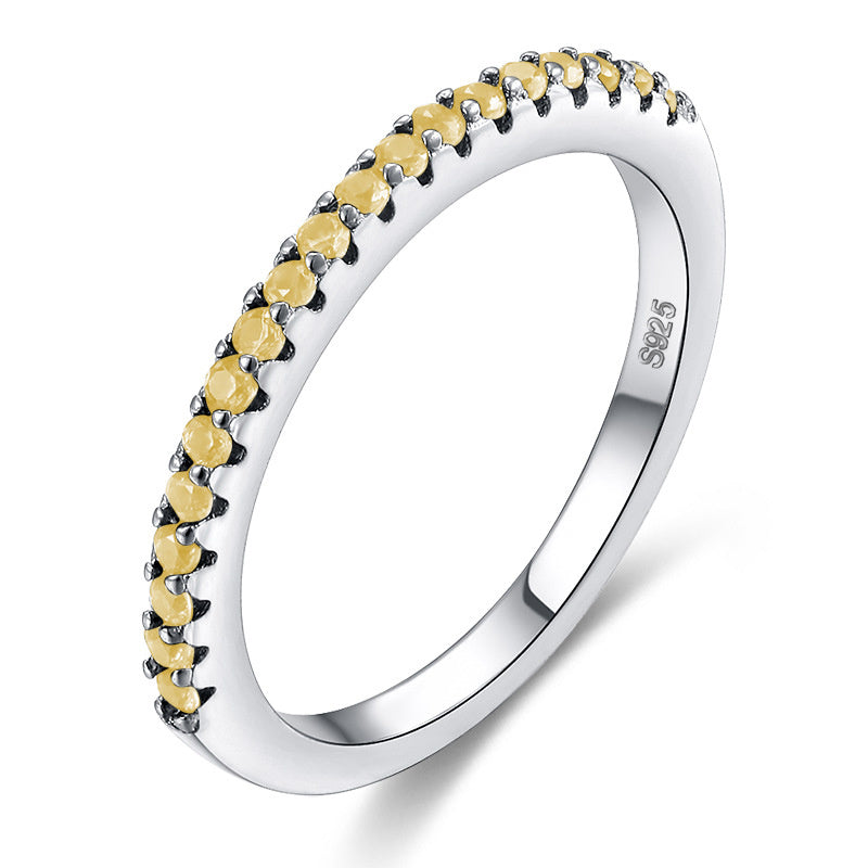 Simple Single Row Full Diamond Inlaid Zircon Ring