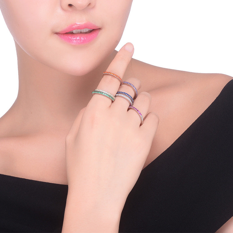 Simple Single Row Full Diamond Inlaid Zircon Ring