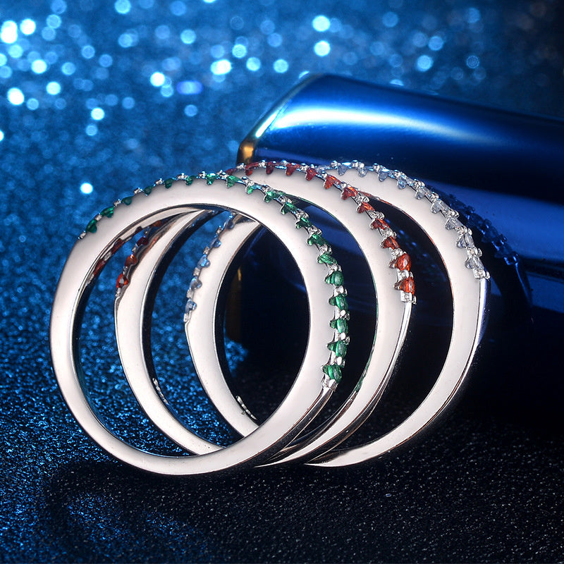 Simple Single Row Full Diamond Inlaid Zircon Ring