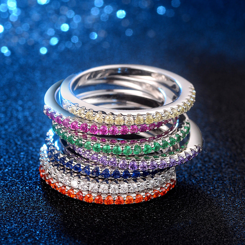 Simple Single Row Full Diamond Inlaid Zircon Ring