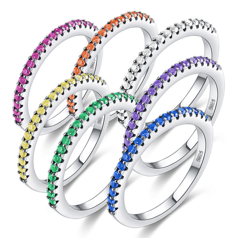 Simple Single Row Full Diamond Inlaid Zircon Ring