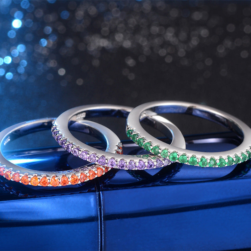 Simple Single Row Full Diamond Inlaid Zircon Ring