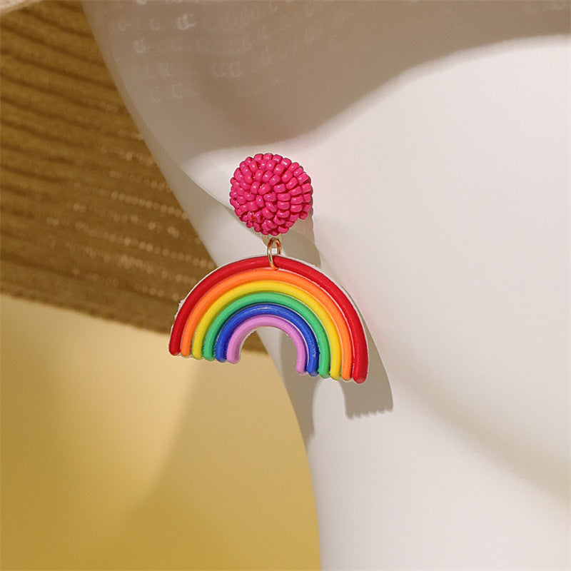 Rainbow Personality Earrings Fashion Rice Bead Head