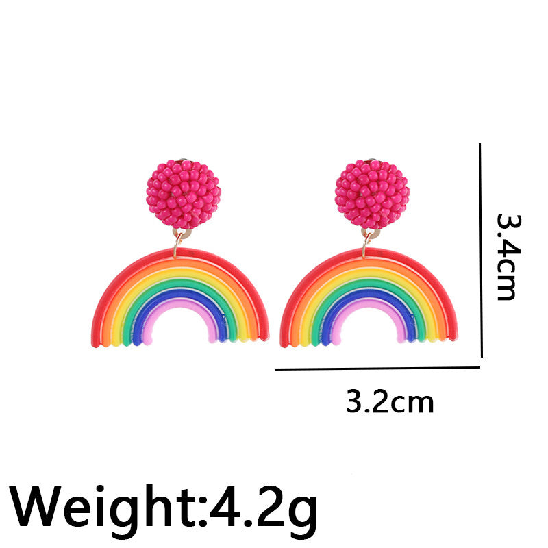 Rainbow Personality Earrings Fashion Rice Bead Head