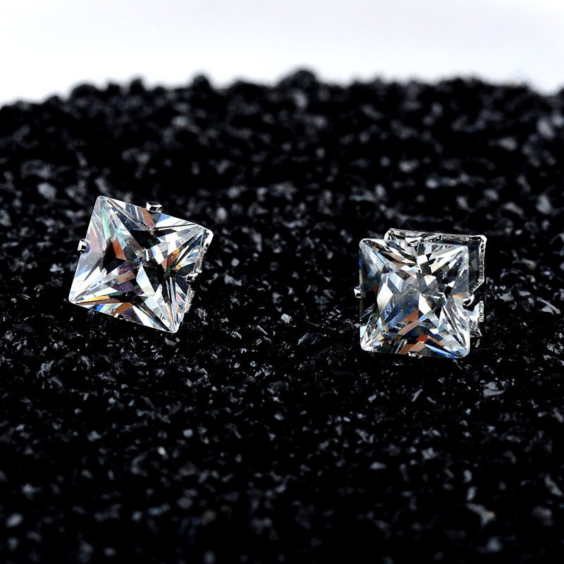 Popular Square Black And White Zircon Magnet Ear Studs