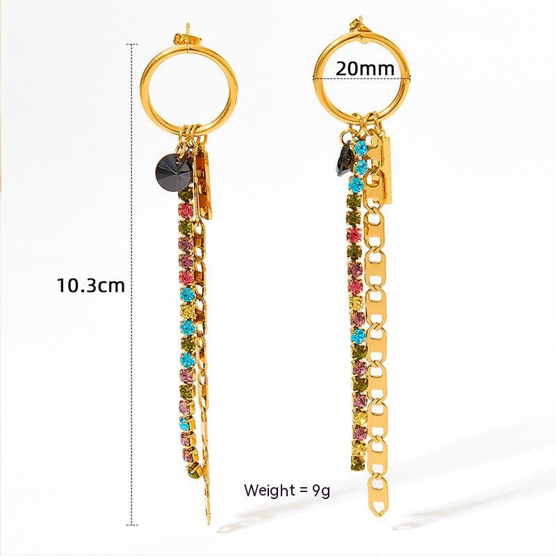 Original Design Colorful Long Tassel Rhinestone Earrings