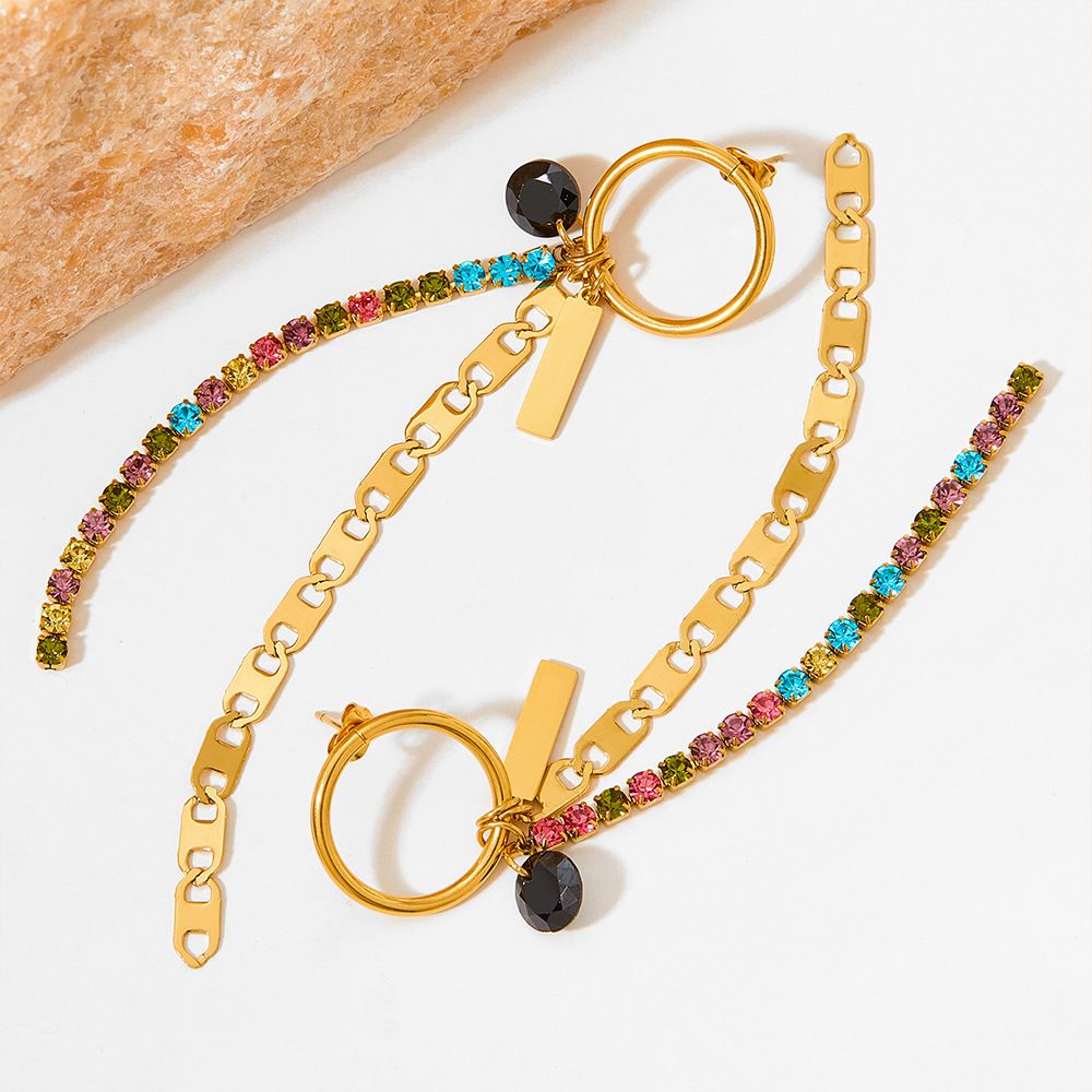 Original Design Colorful Long Tassel Rhinestone Earrings