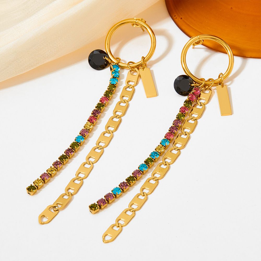 Original Design Colorful Long Tassel Rhinestone Earrings