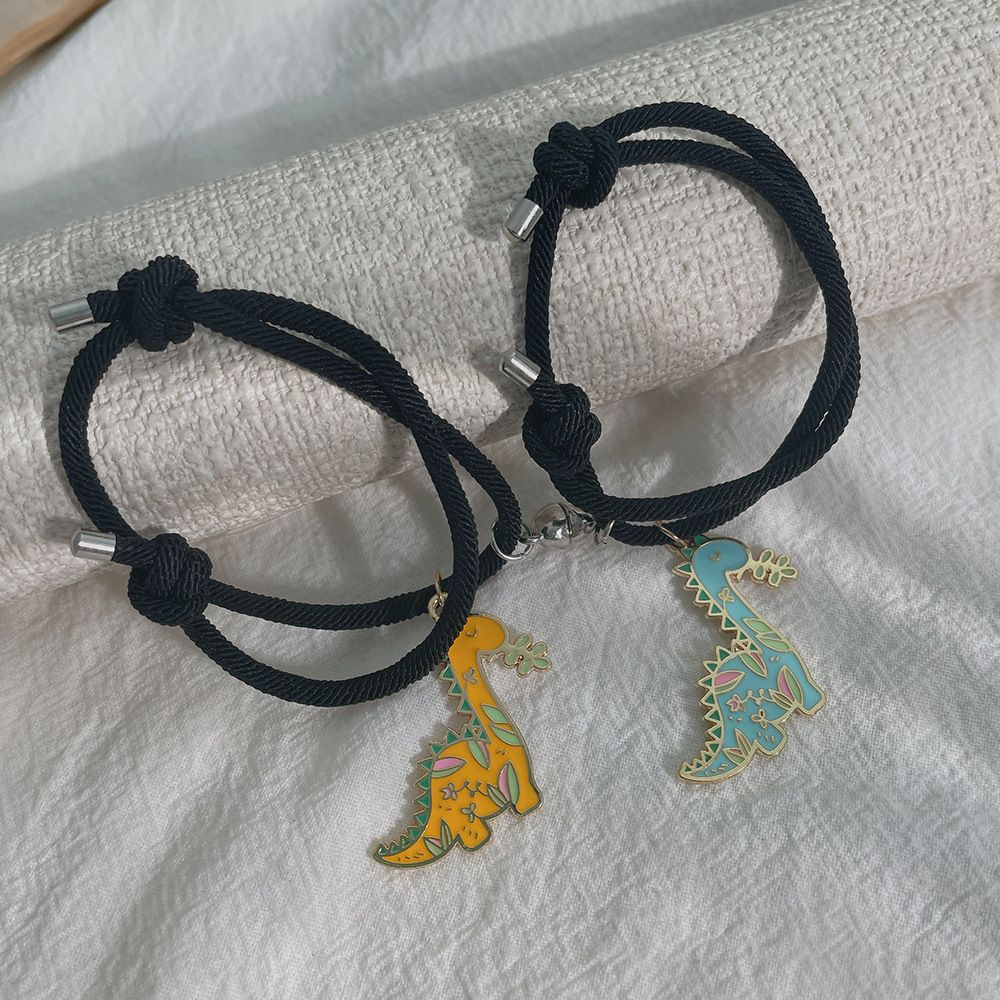 New Simple Cartoon Oil Dinosaur Iron-absorbing Love Couple Hands Carrying Strap