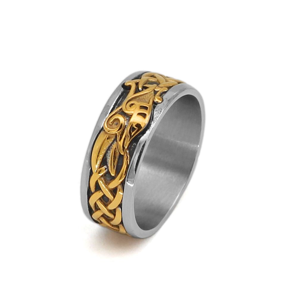 New Viking Style Stainless Steel Gold Dragon-shape Crow Ring Ring