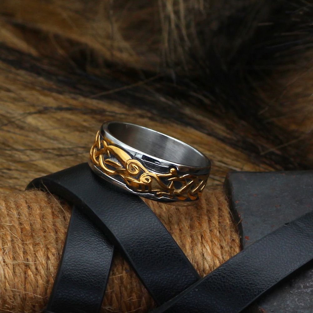New Viking Style Stainless Steel Gold Dragon-shape Crow Ring Ring