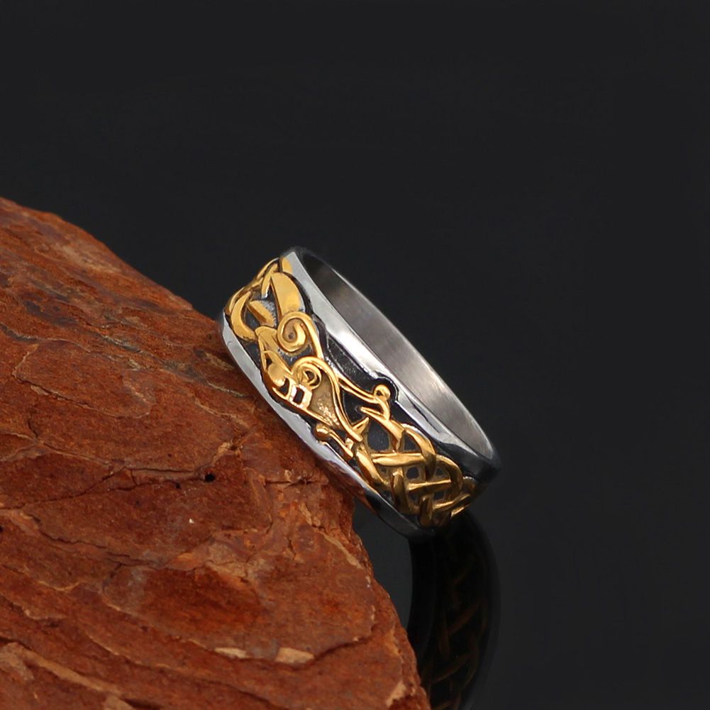 New Viking Style Stainless Steel Gold Dragon-shape Crow Ring Ring