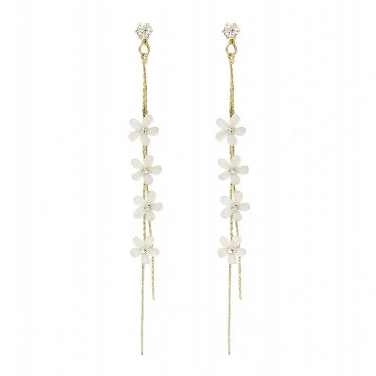 Women's Long Flower Fringed Zircon Earrings