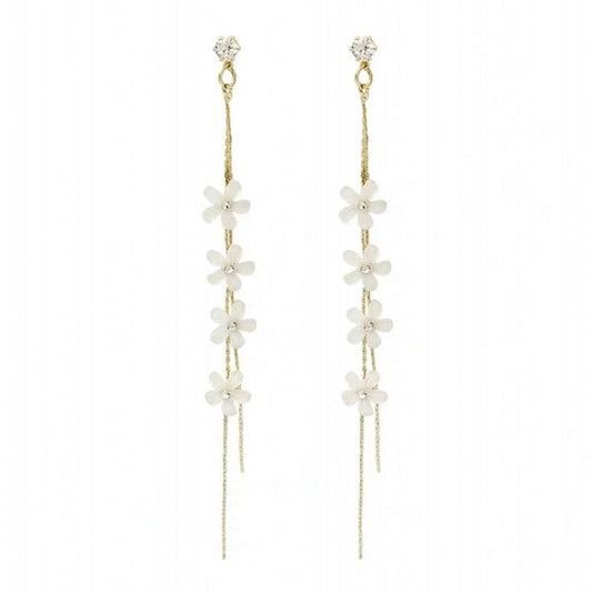 Women's Long Flower Fringed Zircon Earrings