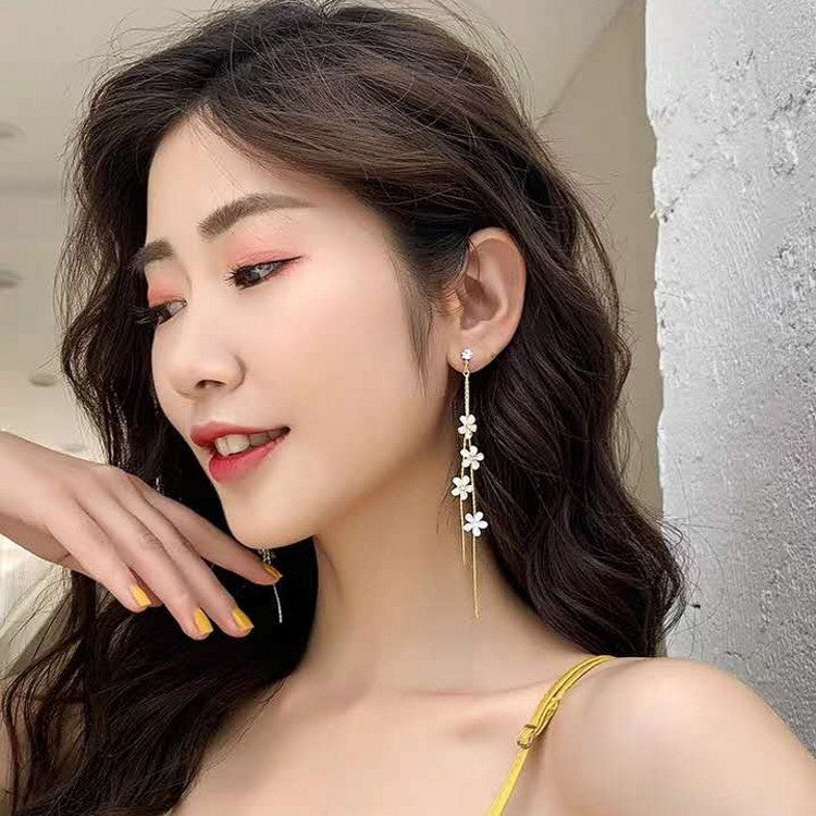 Women's Long Flower Fringed Zircon Earrings