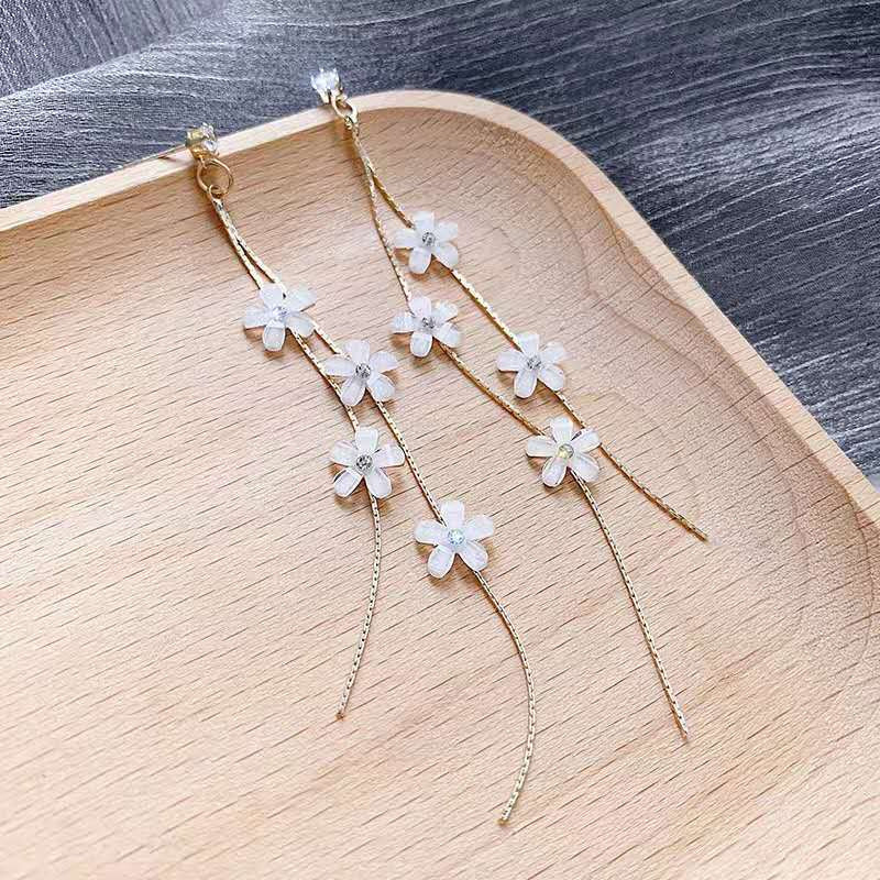 Women's Long Flower Fringed Zircon Earrings
