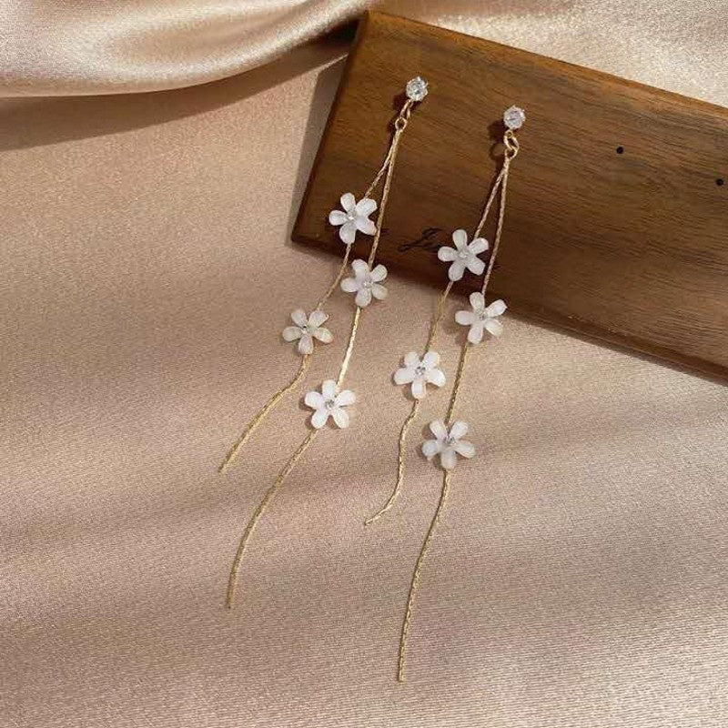 Women's Long Flower Fringed Zircon Earrings