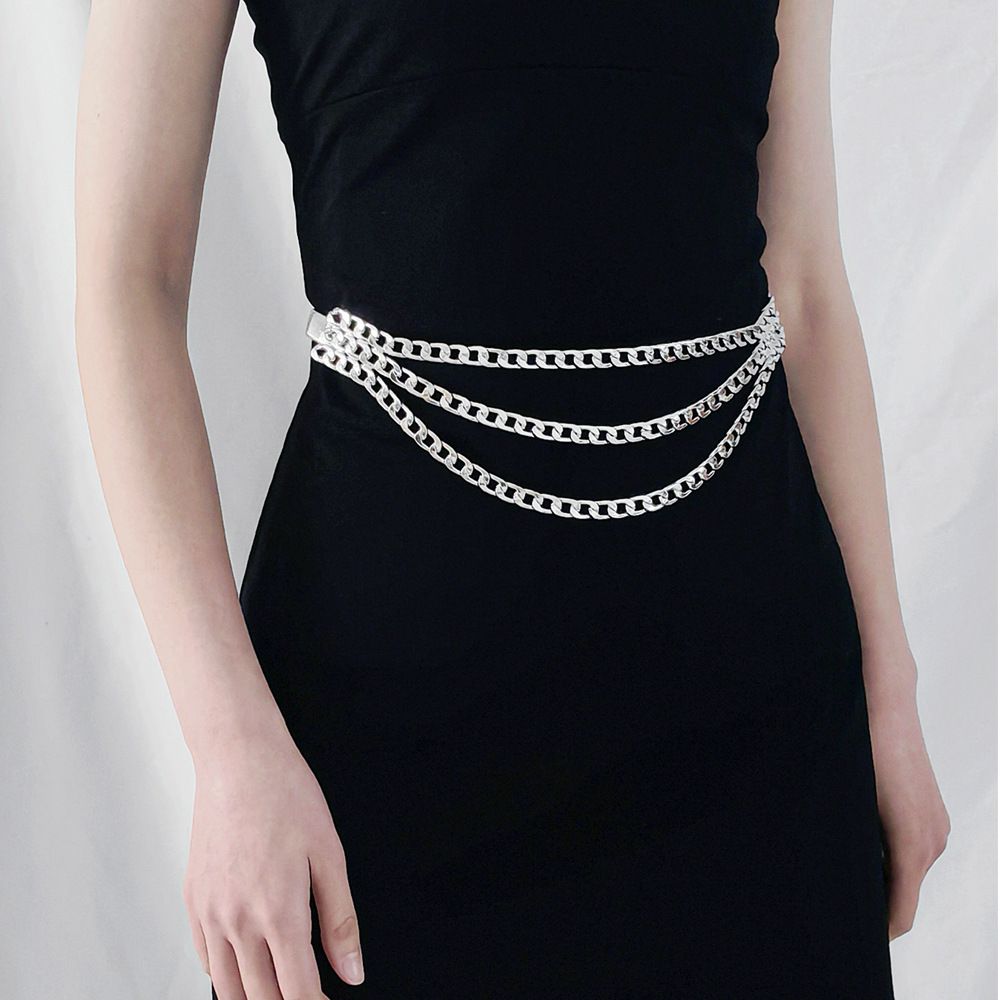 Women's Elastic Spring Three-layer Chain Dress Belt