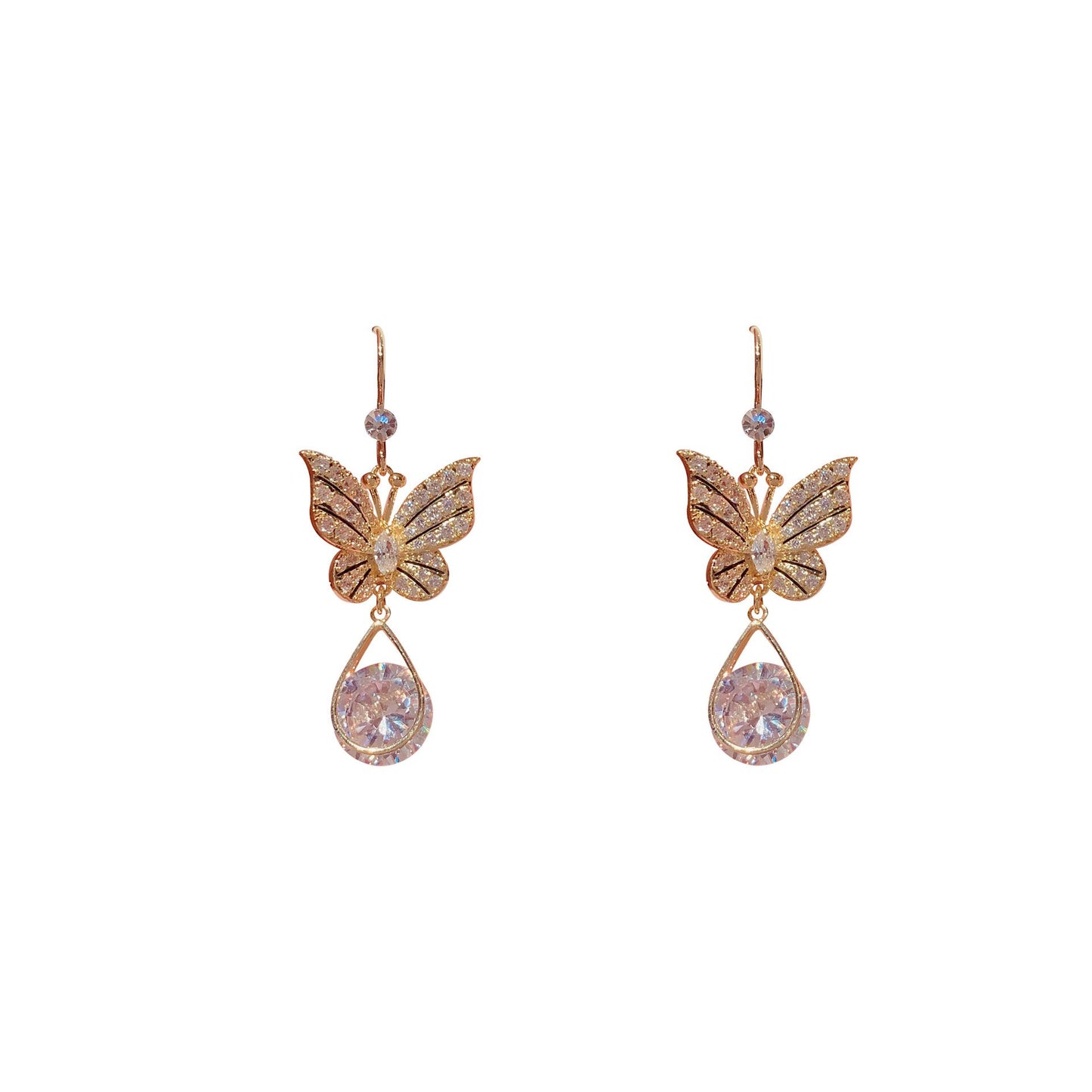 925 Silver Needle Butterfly Zircon Earrings