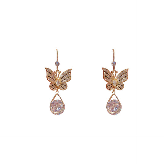 925 Silver Needle Butterfly Zircon Earrings