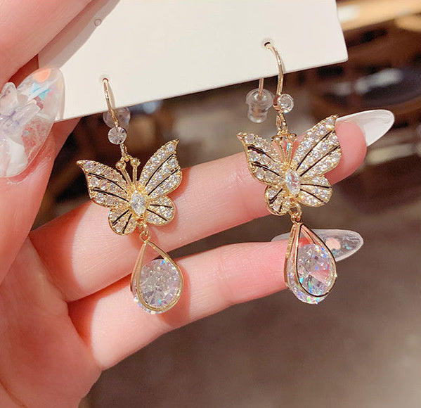 925 Silver Needle Butterfly Zircon Earrings
