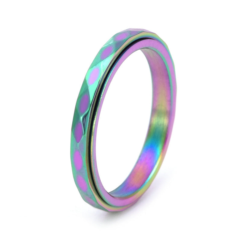 Very Thin And Simple Titanium Steel Diamond Can Be Rotatable Ring