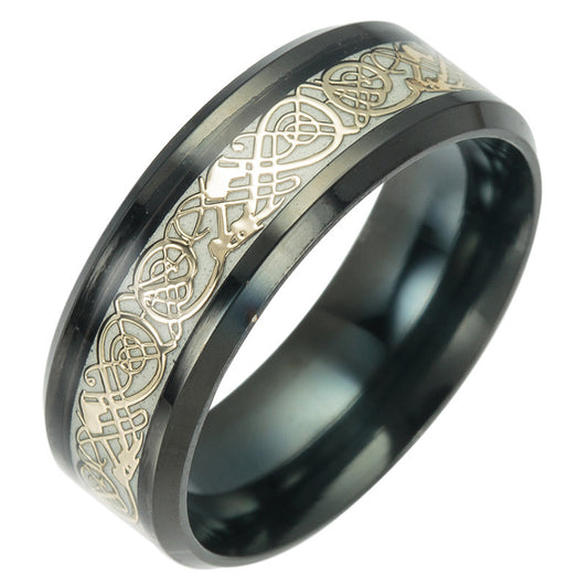 Ornament Plated Black Noctilucent Dragon Pattern Fluorescent Ring