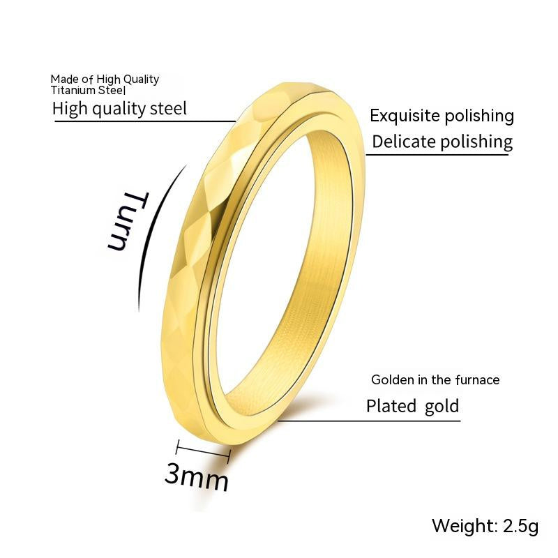 Very Thin And Simple Titanium Steel Diamond Can Be Rotatable Ring