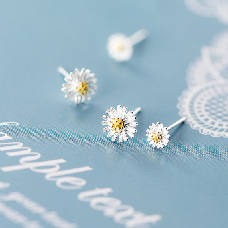 Daisy Simple Flower 925 Silver Earrings
