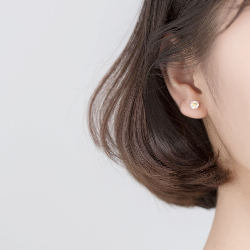 Daisy Simple Flower 925 Silver Earrings