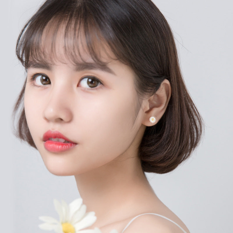 Daisy Simple Flower 925 Silver Earrings