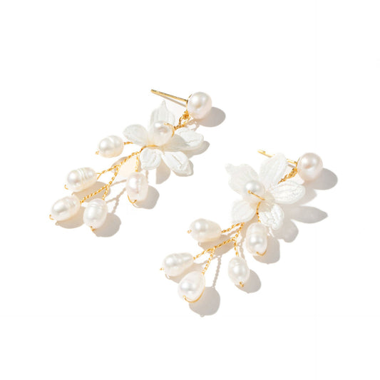 Hand Made Natural Freshwater Pearl Flower Earrings
