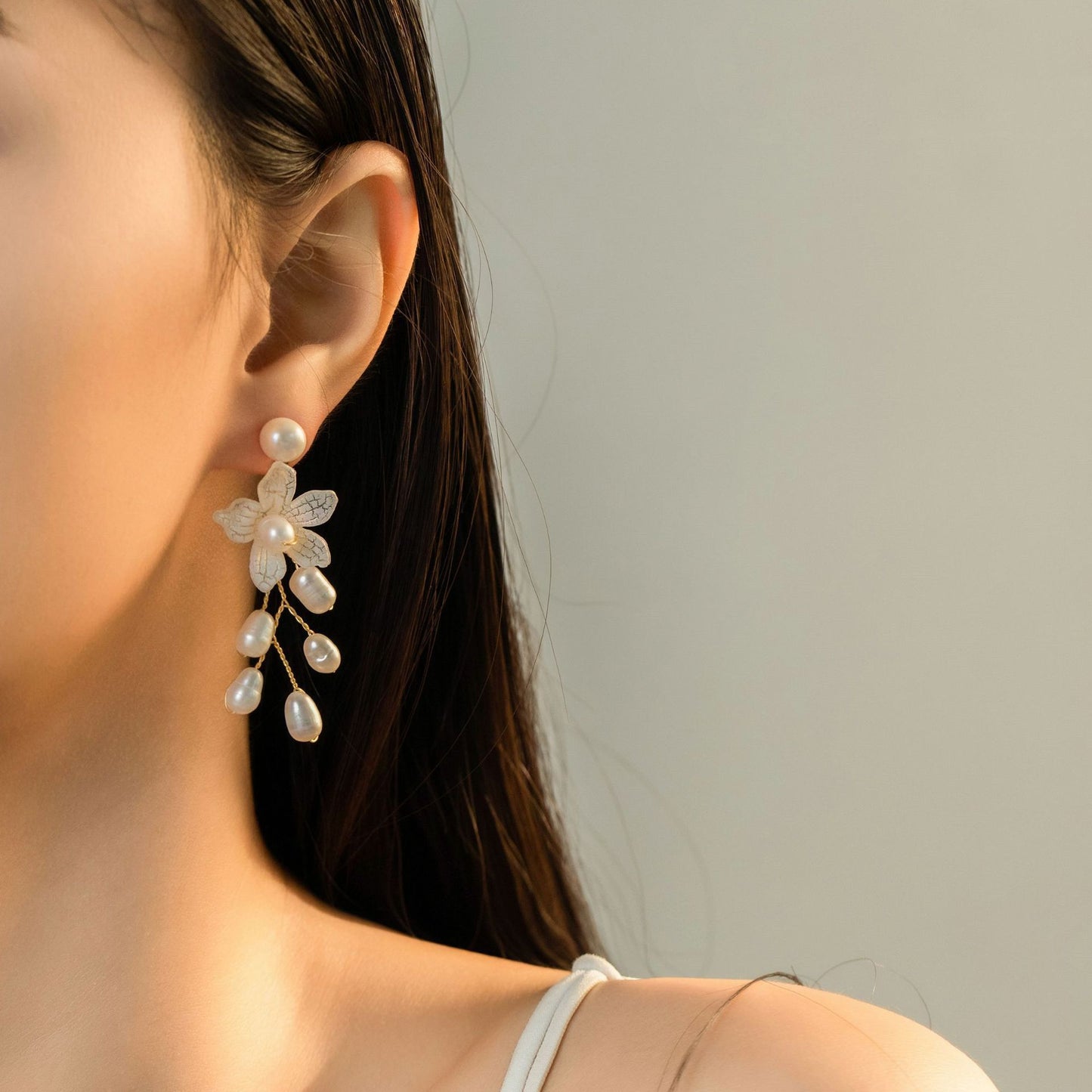Hand Made Natural Freshwater Pearl Flower Earrings