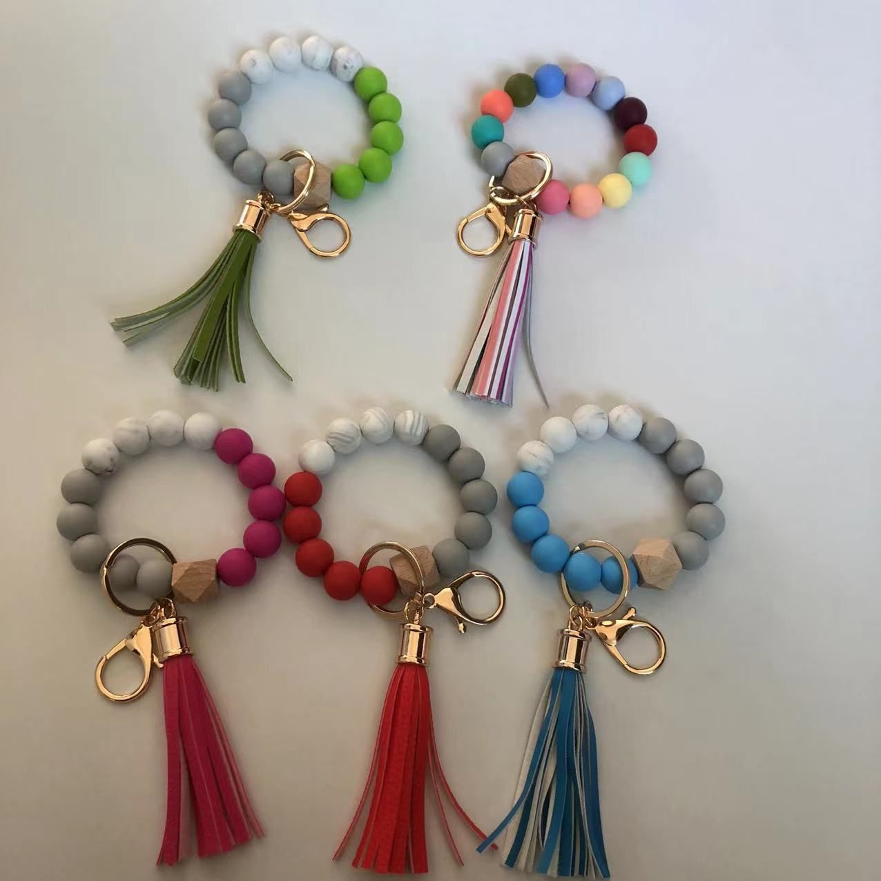 New Wooden Bead Silicone Beads Bracelet Keychain Pendant