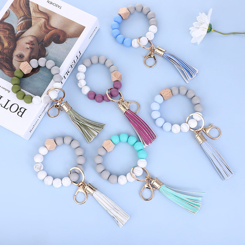 New Wooden Bead Silicone Beads Bracelet Keychain Pendant