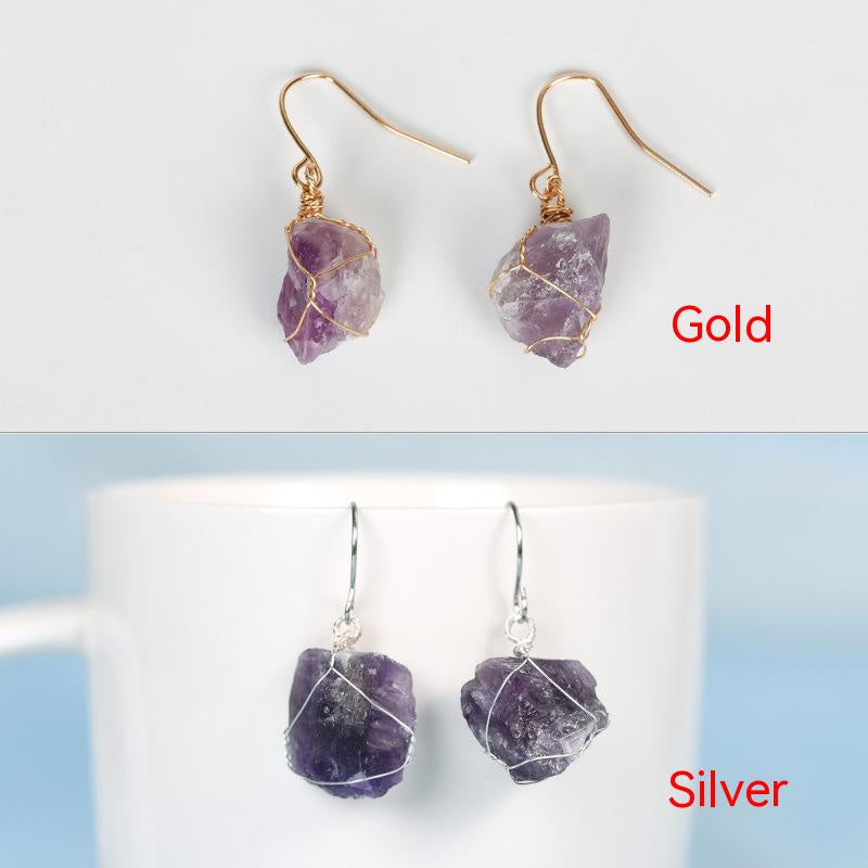 Natural Crystal Mixed Irregular Rough Stone Earrings